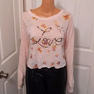 "LOVE" Thin Knit Long Sleeve Crop Top by Hype Sz M